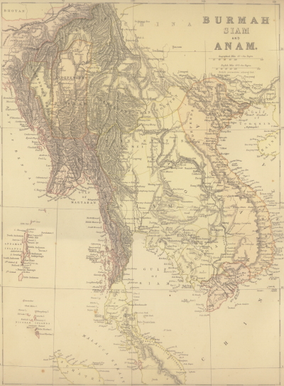 1886 map of Burma, Thailand and French Indochina